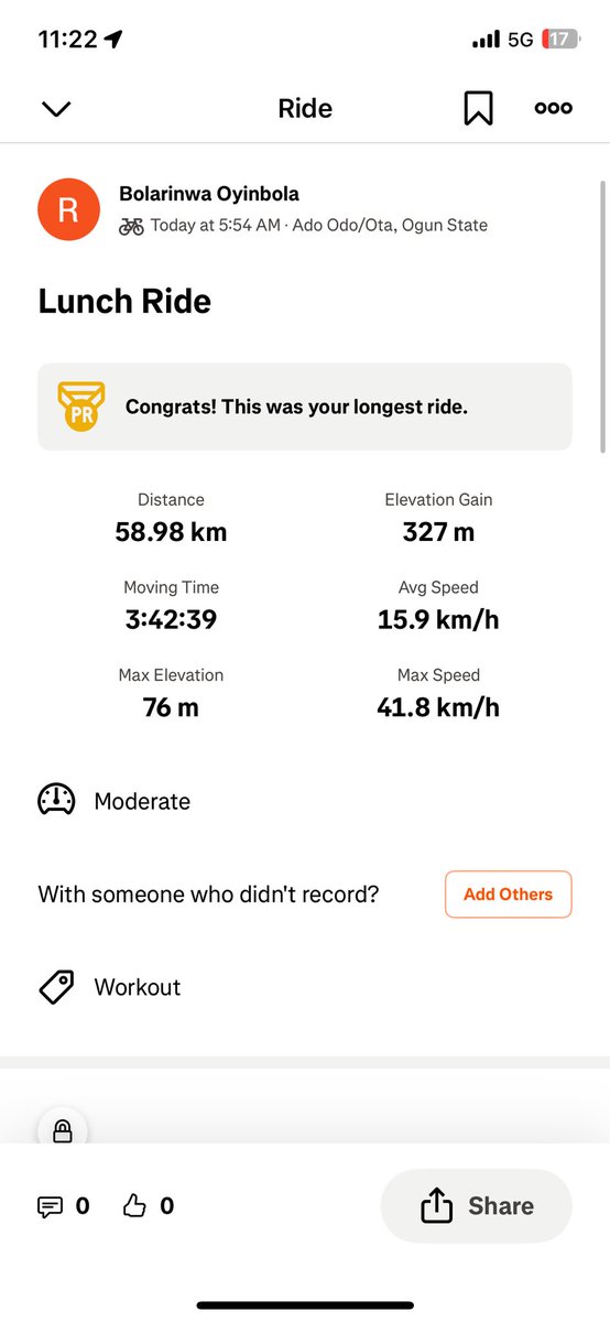 iam_Reinard's tweet photo. Summary of today’s Bicycle ride.
I will be attempting 126km ride to brewery pack in Abeokuta(to and fro).

#PushingTheLimitsForBetter https://t.co/ZIhV8WPNSe