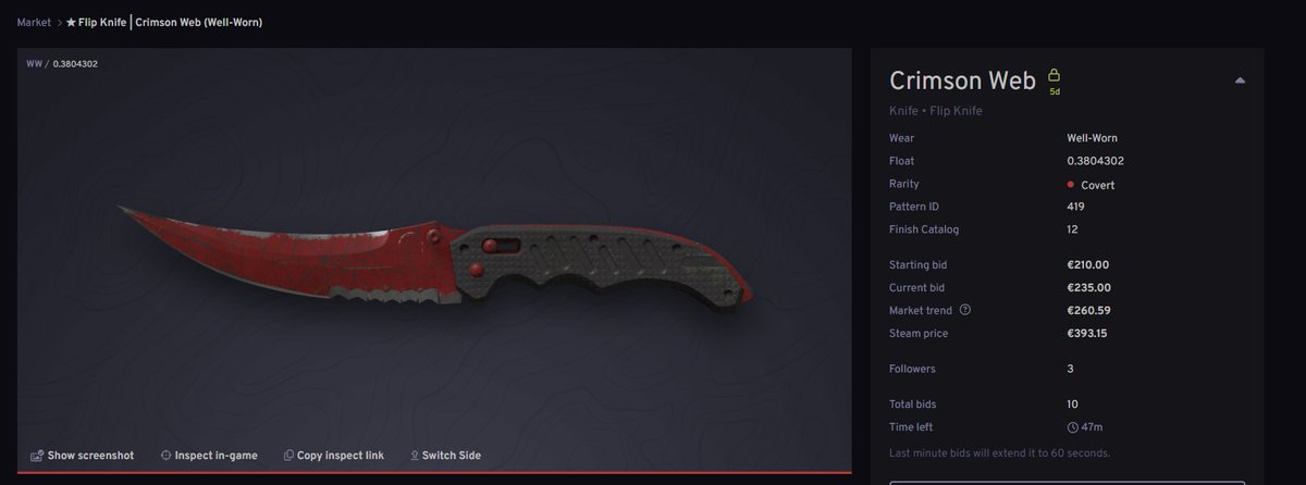 UmutHassan's tweet photo. @SkinBid @ohnePixel @zipelCS 

Skinbid auction, please bid!!! I need the money for a flight!! Centered web, Float: 0.3804302 https://t.co/TK77GXkvRh