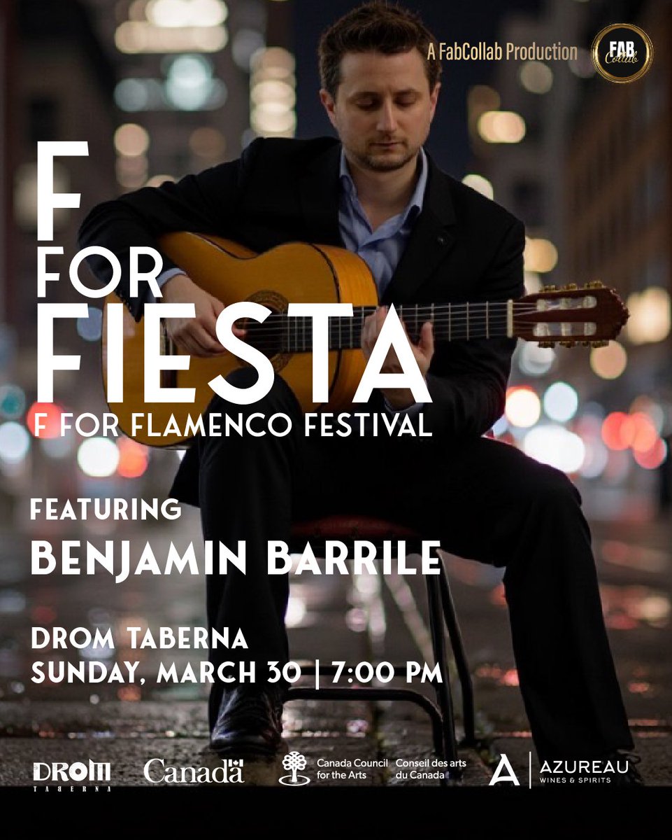 🎉 F FOR FIESTA - Sun, MARCH 30 

🎟️ Tickets/ Reservations here fabcollab.ca/flamencofest F FOR FLAMENCO: MARCH 30-APRIL 6 

Kicking off the festival in style with a “Sevillanas” dance party! Six flamenco artists from Toronto, Montreal and Seville. Flamenco jam after the show!