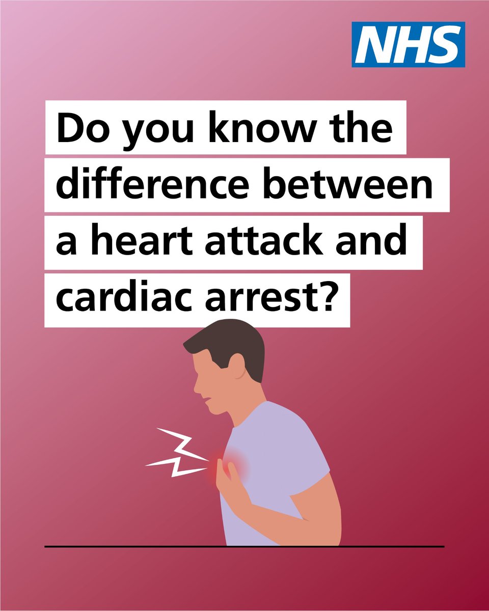 NHSuk's tweet photo. Do you know the difference between a heart attack and cardiac arrest? Know what to do in these emergencies and help spread the word. https://t.co/qkwM0UxgZl