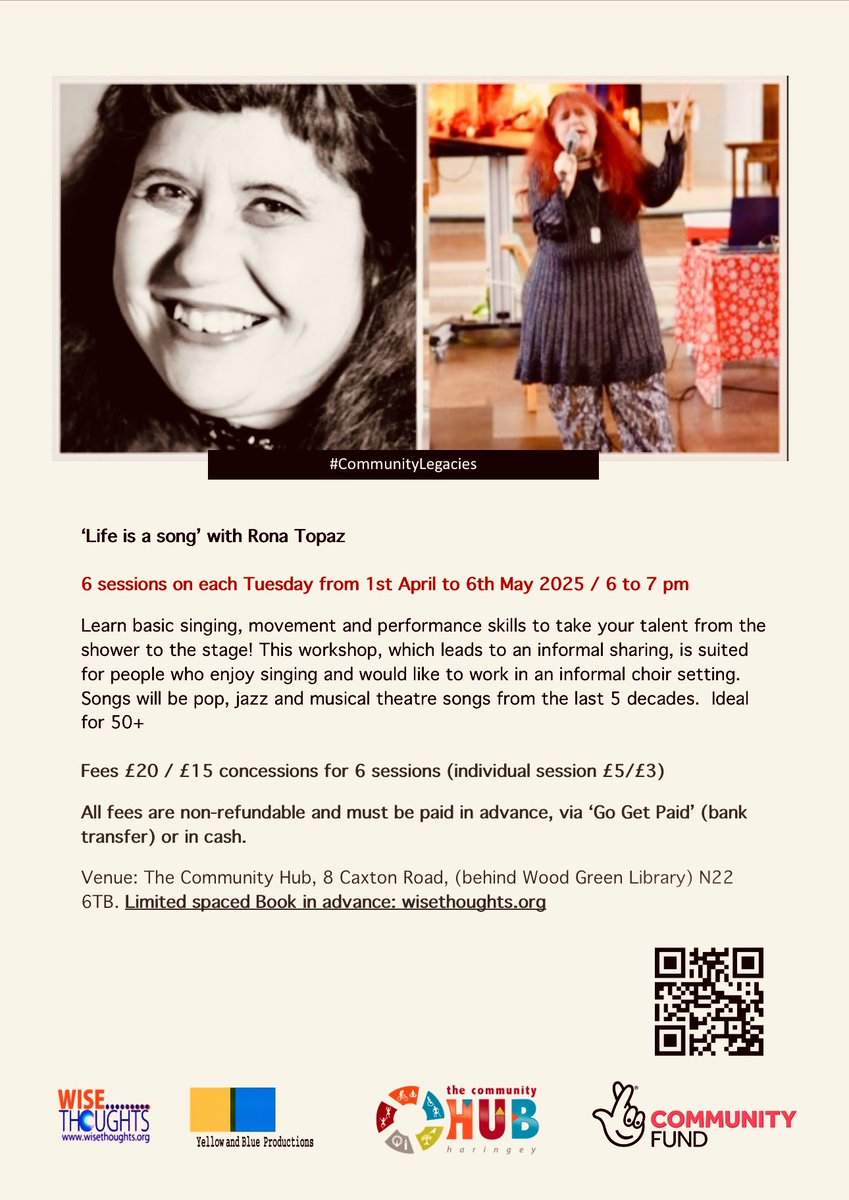 #CommunityLegacies 6 Music Workshops on Tuesdays - 1st April to 6th May - Booking open : wisethoughts.org/wise-thoughts-…