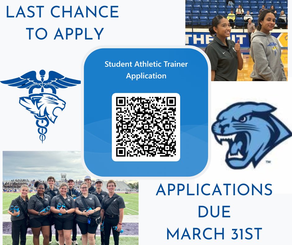 Know a student who wants to join the Sports Medicine Family? Applications incoming 9-12 for both Frenship High School and Frenship Memorial High School are due March 31st. Scan the QR code to apply. 

For more information on our program visit:

fhs.frenship.net/apps/pages/ind…