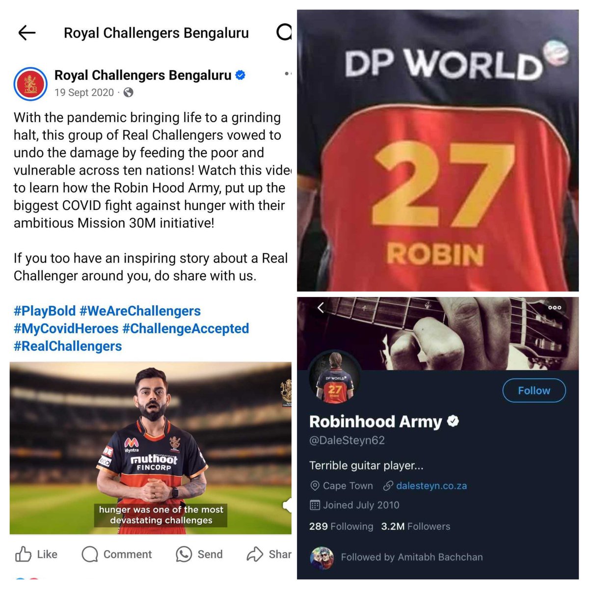 Robin Hood Army (@rha_india) on Twitter photo Hey <a href="/RCBTweets/">Royal Challengers Bengaluru</a>, you’ve inspired us and millions along the whole IPL journey. 💚
Back in 2020, your support helped us spread the word during the pandemic. 😇
How about chasing down hunger this IPL season too? 🤝@ajith_tweets
#Zerohunger #RHA #RHAXIPL Hey <a href="/RCBTweets/">Royal Challengers Bengaluru</a>, you’ve inspired us and millions along the whole IPL journey. 💚
Back in 2020, your support helped us spread the word during the pandemic. 😇
How about chasing down hunger this IPL season too? 🤝@ajith_tweets
#Zerohunger #RHA #RHAXIPL