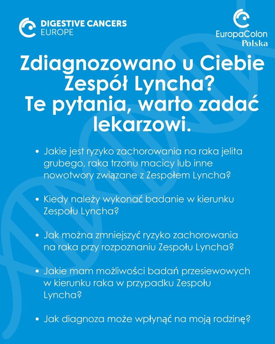 EuropaColon Poland (@eucolonpolska) on Twitter photo Dziś (22 marca) Dzień Świadomości Zespołu Lyncha.
Wspólnie z <a href="/dice_europe/">Digestive Cancers Europe</a> przygotowaliśmy informacje dla Was na temat Zespołu Lyncha. To nie jedyny nowy materiał. Bądźcie z nami dzisiaj, bo mamy dla Was wielką niespodziankę. I nie miejcie tego gdzieś. #LynchSyndrom #ZespółLyncha Dziś (22 marca) Dzień Świadomości Zespołu Lyncha.
Wspólnie z <a href="/dice_europe/">Digestive Cancers Europe</a> przygotowaliśmy informacje dla Was na temat Zespołu Lyncha. To nie jedyny nowy materiał. Bądźcie z nami dzisiaj, bo mamy dla Was wielką niespodziankę. I nie miejcie tego gdzieś. #LynchSyndrom #ZespółLyncha