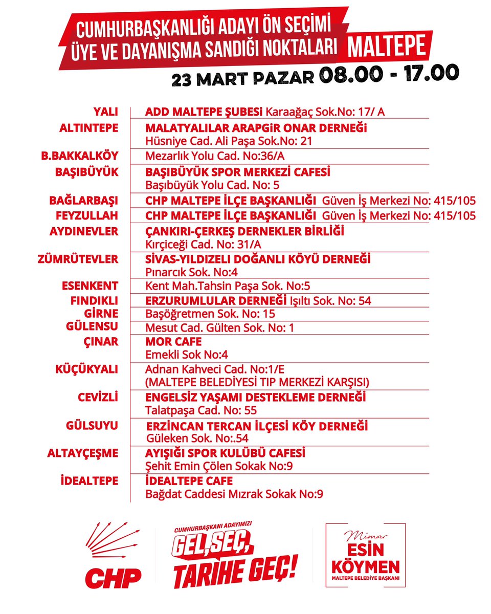 koymenesin's tweet photo. Değerli Komşularımız,

23 Mart Pazar günü, Cumhurbaşkanı Adayımız Sayın Ekrem İmamoğlu’na destek vermek için sandık başına gidiyoruz!

Mahallelerimizde iki sandık kurulacaktır:
🗳 CHP üyelerinin oy kullanacağı sandık
🗳 Tüm yurttaşların oy kullanabileceği “Dayanışma Sandığı”

Demokrasiye sahip çıkmak, halkın iradesini güçlü kılmak için herkesi sandığa davet ediyorum.

Birlikte başaracağız, birlikte kazanacağız!