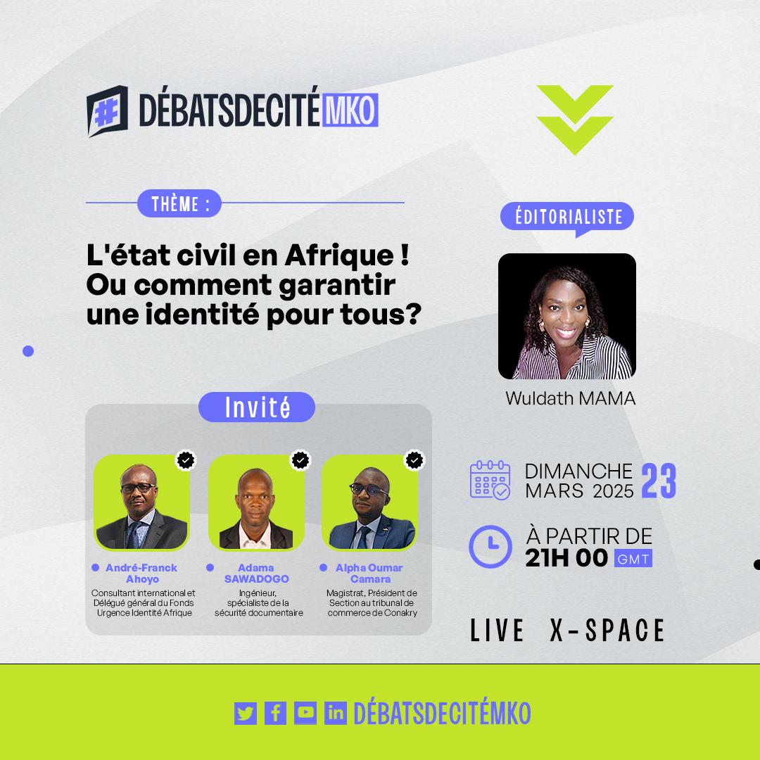 Des millions d’Africains vivent sans identité légale, privés d’accès aux droits fondamentaux. Acte de naissance, carte d’identité, passeport… Comment assurer une couverture universelle et fiable de l’état civil ? Quels défis pour les États? #MKO x.com/debatsdecitemk…