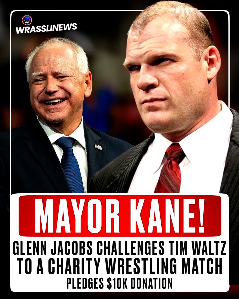 Mayor <a href="/GlennJacobsTN/">Glenn Jacobs</a> has issued a wrestling challenge to <a href="/Tim_Walz/">Tim Walz</a> ! But will it happen?
#WWE