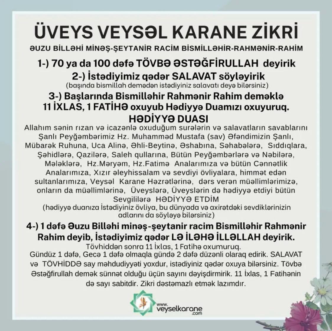 Allahın lütflərini, ilahi ərməğanlarını, Üveys Veysəl Karane Zikrinin gözəlliklərini yaşayandır Üveys. 

SİZ DƏ YAŞAYIN VƏ GÖRÜN 

veyselkarane.com

<a href="/veyselkarane/">veyselkarane</a> 
Üveys Veysəl Karane Zikrini yaşamağınız gərəkdir!
Yaşa və Gör!
veyselkarane.com
#ÜVEYSLİK
