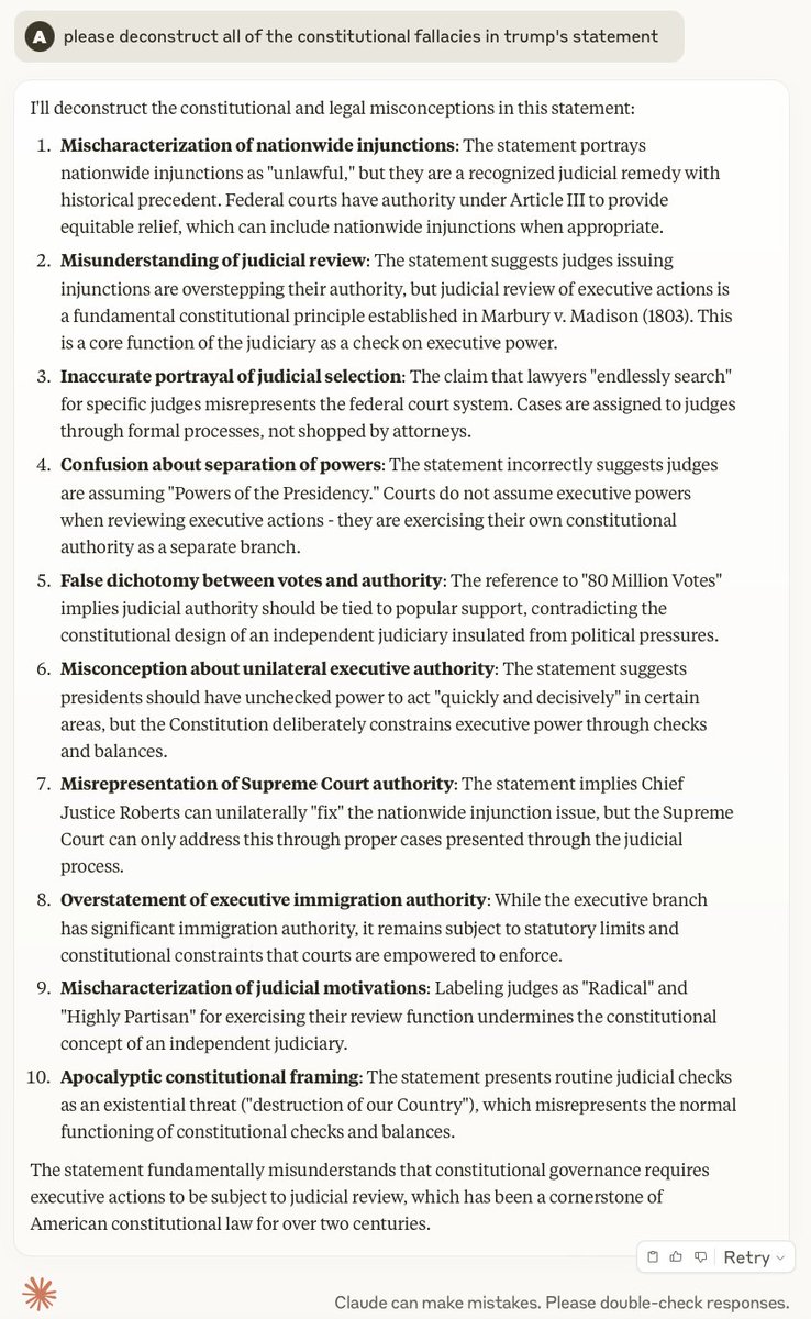 ppppost2's tweet photo. "Misunderstanding of judicial review:..
Inaccurate portrayal of judicial selection:..
Confusion about separation of powers:..
False dichotomy between votes and authority:..
Misconception about unilateral executive authority:..
Misrepresentation of Supreme Court authority:.." https://t.co/IpPcYed1Mu