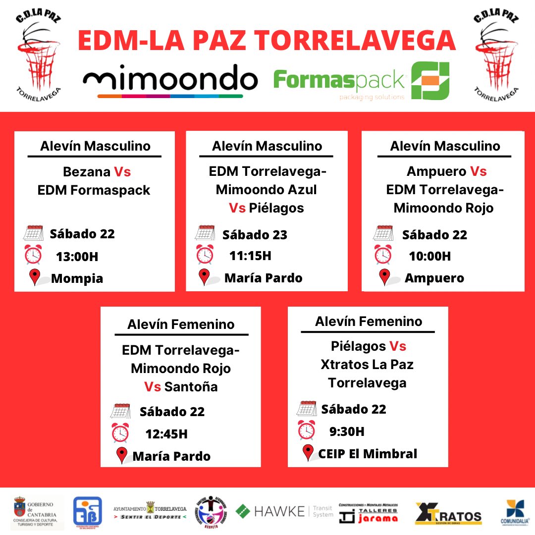 🏀|Estos son los partidos que disputamos esta semana.

¡¡SUERTE!!🍀💪🏀❤️

#BaloncestoTorrelavega
#SomosLaPaz
