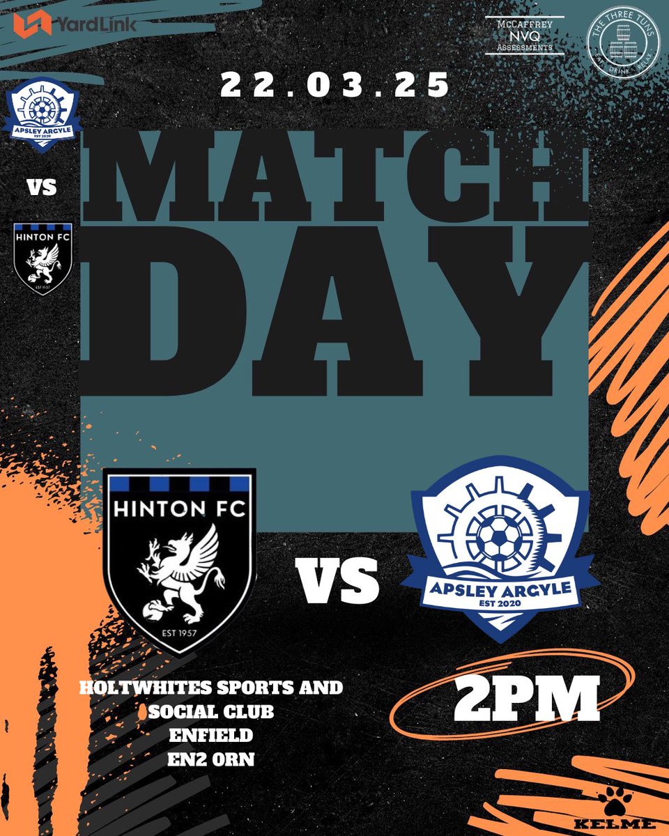ApsleyFC's tweet image. 🔵⚽️ MATCH DAY ⚽️🔵

We’re away to Hinton FC today - come and support the lads! 

🆚 @_hintonfc 
📍 Holtwhites Sports &amp;amp; Social Club, EN2 0RN
⏰ 2pm
🎟️ Free

#UptheArgyle