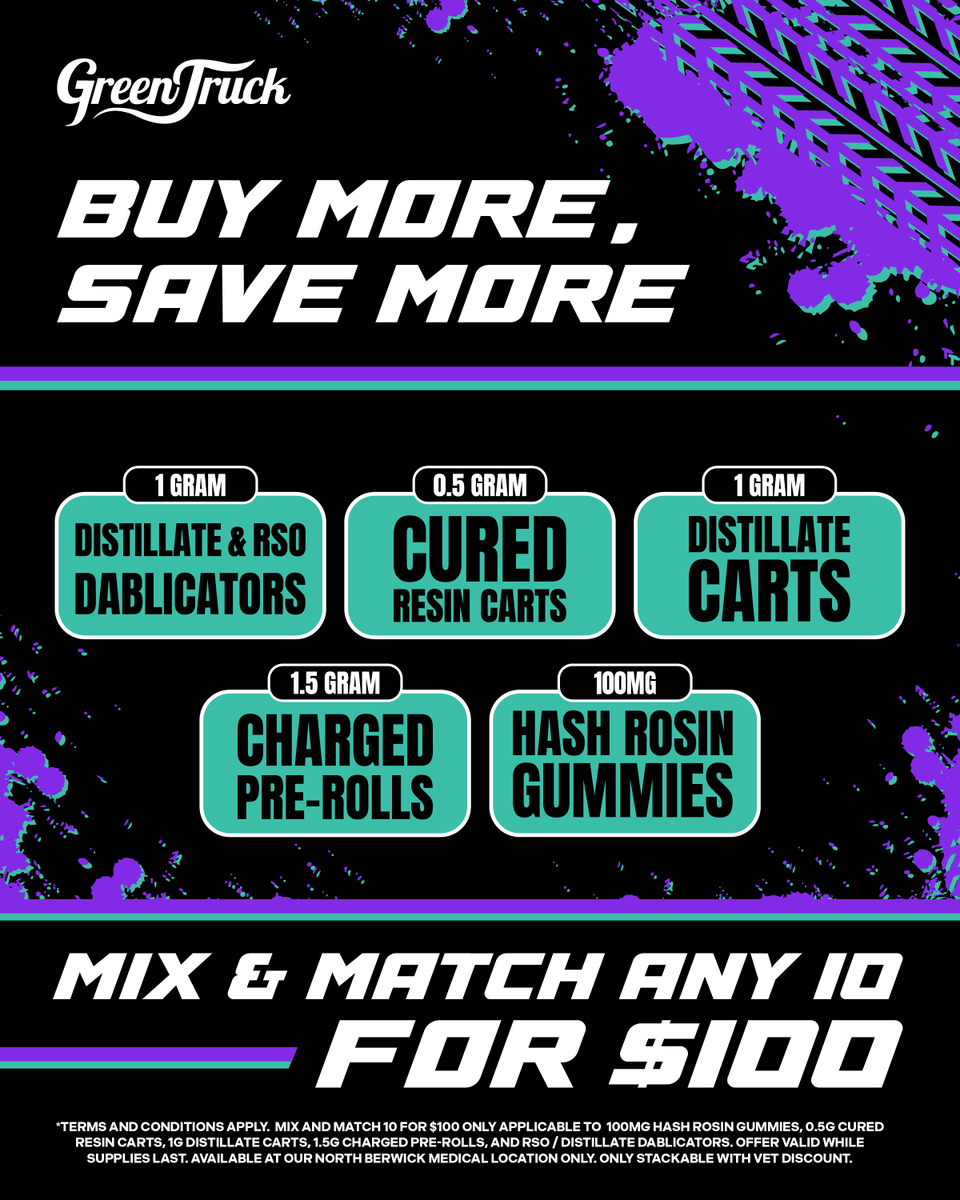 shopgreentruck's tweet photo. Mix &amp; Match 10 for $100 at our North Berwick Medical location only! https://t.co/VsZexslnt8
