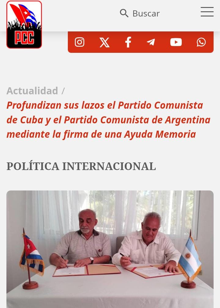 pcaarg's tweet photo. 🟥 Profundizan sus lazos el Partido Comunista de Cuba y el Partido Comunista de Argentina mediante la firma de una Ayuda Memoria https://t.co/1cc9zukWVx https://t.co/O3rzPv4yMa