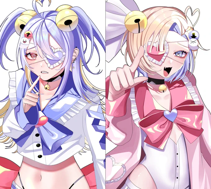 双子ちゃん。みぞれ(青)とあられ(赤) #OC 