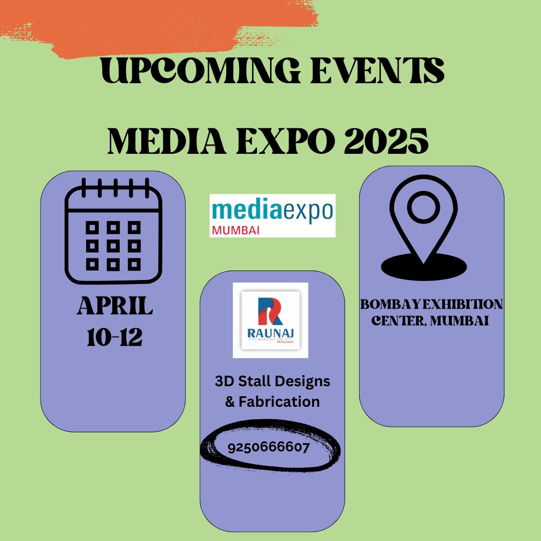 Raunajmedia's tweet image. "Get ready to stand out at #mediaexpo2025 !

🚀 Join us from April 10-12 at the #bombayexhibitioncenter .

Need a stunning 3D stall &amp;amp; flawless fabrication? We’ve got you covered! 💥 DM @Raunajmedia  today!

#3dart #EVENT #KKRvsRCB