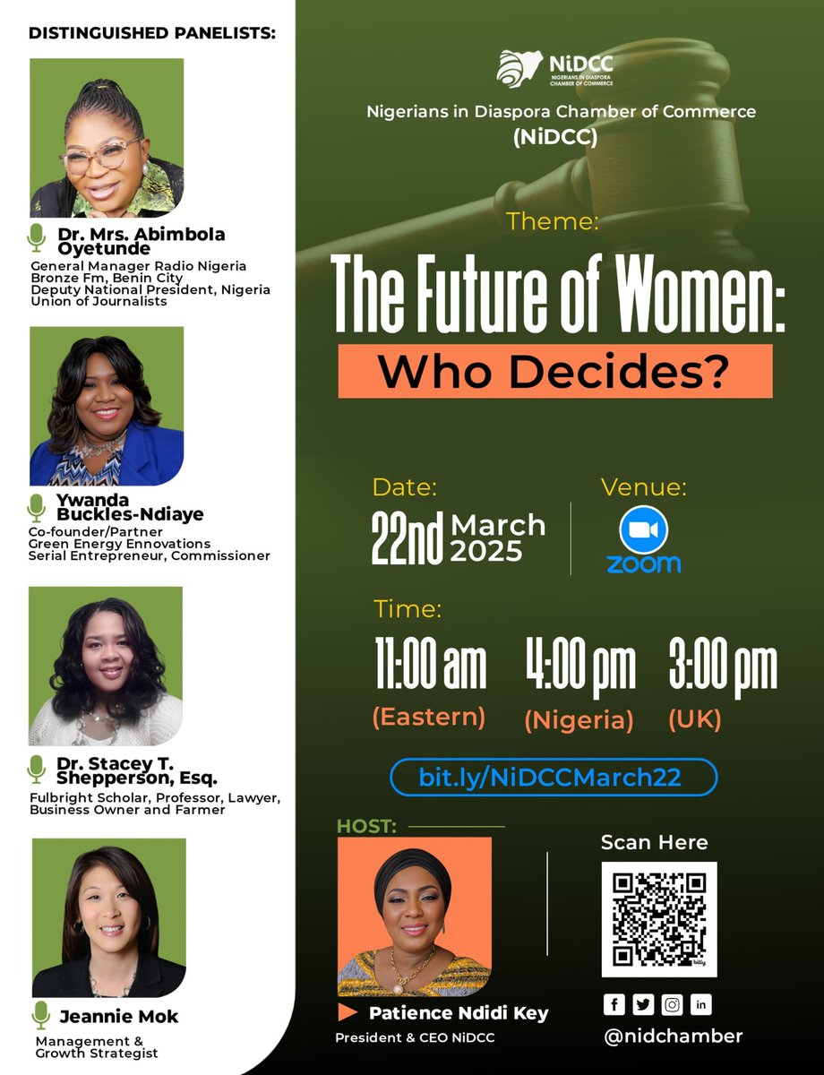 PatienceKey3's tweet photo. @nidcchamber 
As the global community revisits the Beijing Declaration, and as the UN Women’s Assembly deliberates on the next phase of gender equality policies, we must critically examine:
🔹 Who holds the power to shape the future of women.
📌 Register: https://t.co/py9IkGfJnV https://t.co/Rm9QVIxM0O