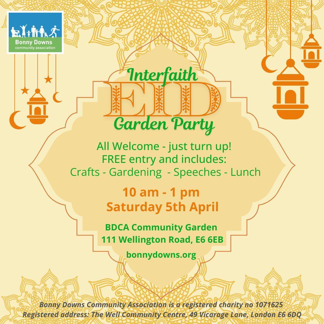 We have 2 interfaith Eid parties coming up in April!
- 10 am Thursday 3rd at the WELLcome Hub
- 10 am Saturday 5th at Community Garden
All welcome! Free food and activities included! 
We look forward to seeing you there.