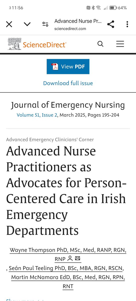 Interesting Read 🧐 #NP Advocating for Person Centred Care in an Emergency Department, Congratulations to all 🤩
authors.elsevier.com/a/1kif6MZDXPtjC