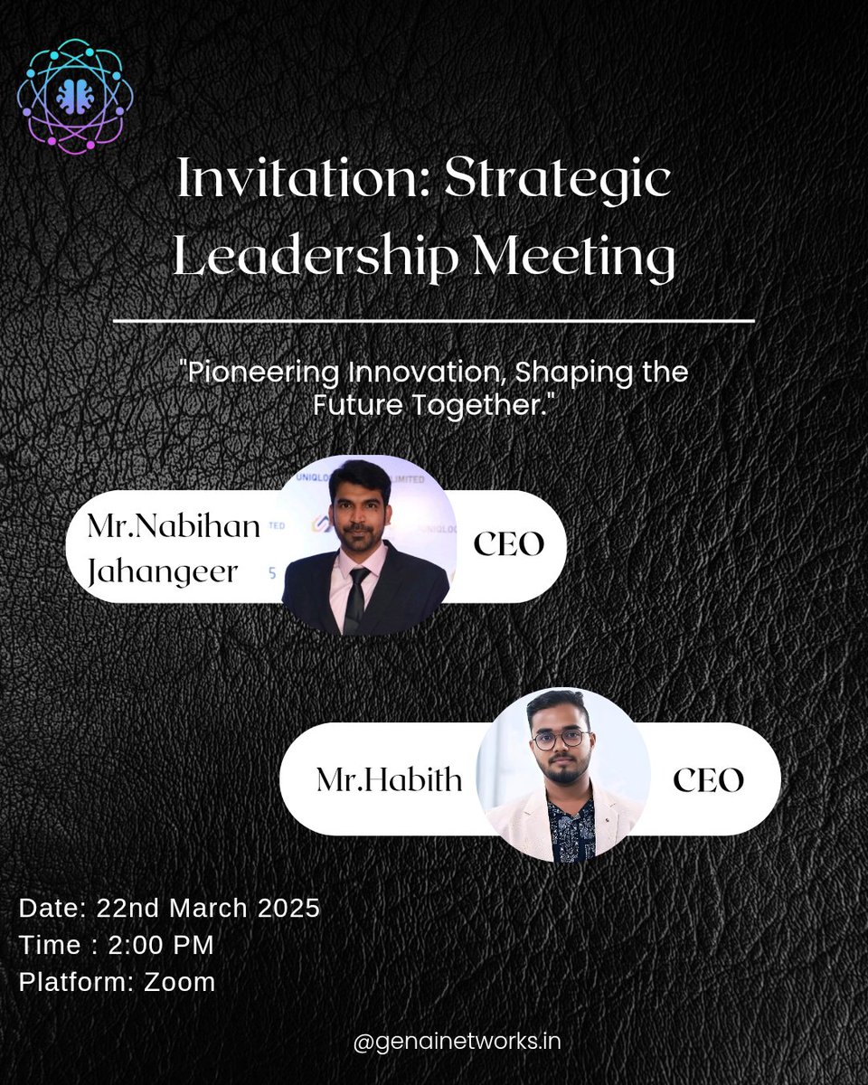 neural_genai's tweet image. Forging the Future of AI &amp;amp; Innovation! *A Collaborative Exchange between Mr. Nabihan Jahangeer , CEO of A2000 Group, and Mr. Habith MR. HABITH , CEO of Neural Gen-AI Networks* - where vision meets execution.
genainetworks.in