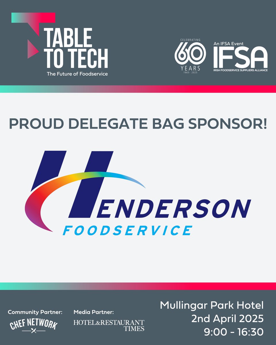 catexexhibition's tweet image. IFSA are delighted to announce Hendersons Foodservice as their Delegate Bag Sponsor for the Table to Tech IFSA Conference 2025!

🔗 Click the link in our bio to purchase your ticket.
#FutureOfFoodservice #IFSAConference #TableToTech #Hendersons