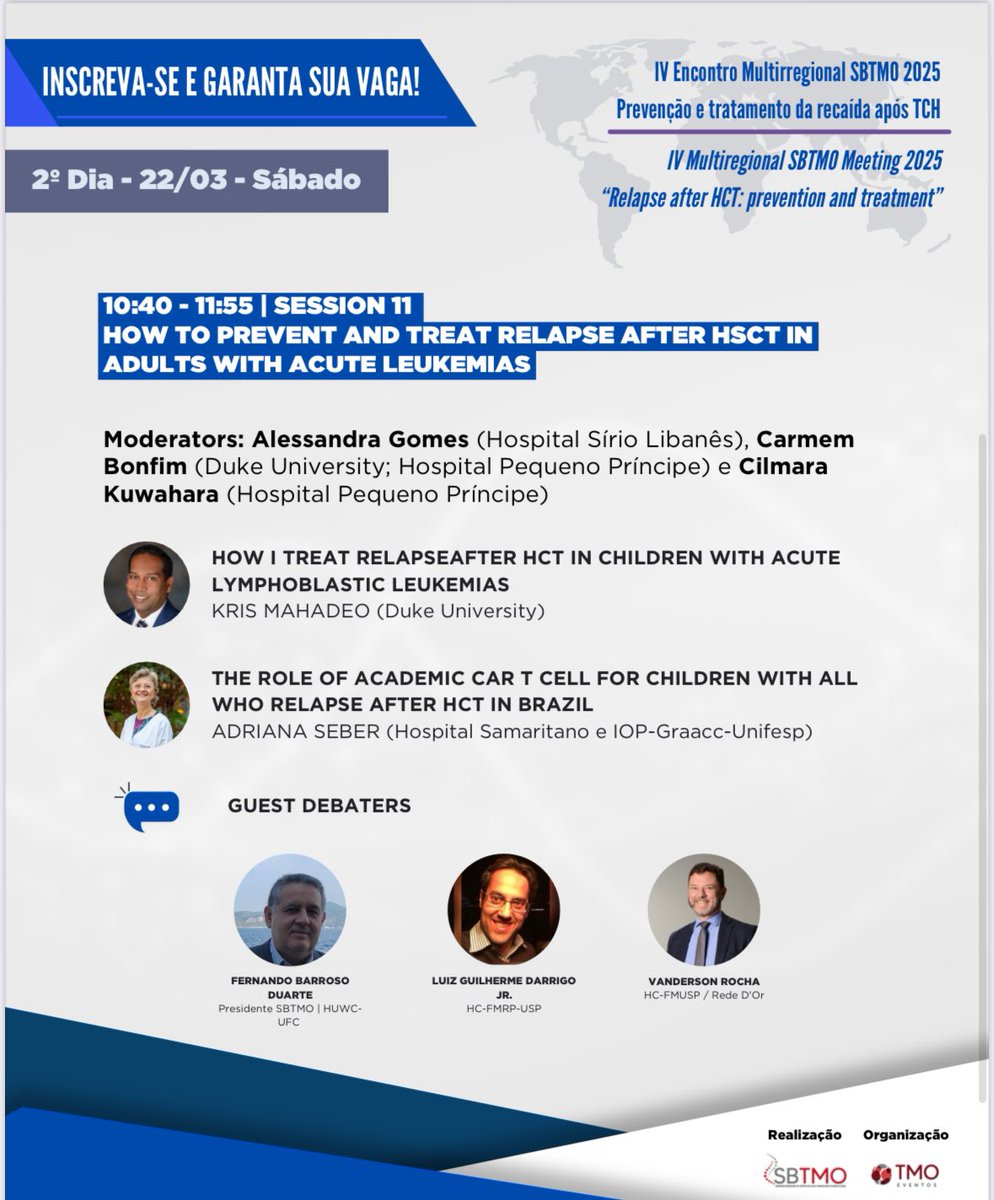 Carmem Bonfim (@carmembonfim1) on Twitter photo TODAY🔝4th <a href="/SBTMO/">SBTMO</a> multiregional meeting on relapse after HCT!At 9:40AM EST our pediatric session with <a href="/MahadeoKris/">Kris Mahadeo</a> <a href="/Duke_Childrens/">Duke Children's</a> will discuss therapies for children with ALL who relapse after HCT & Dr Seber will talk about CAR T Cell in 🇧🇷come & join us multirregionalsbtmo.com.br TODAY🔝4th <a href="/SBTMO/">SBTMO</a> multiregional meeting on relapse after HCT!At 9:40AM EST our pediatric session with <a href="/MahadeoKris/">Kris Mahadeo</a> <a href="/Duke_Childrens/">Duke Children's</a> will discuss therapies for children with ALL who relapse after HCT & Dr Seber will talk about CAR T Cell in 🇧🇷come & join us multirregionalsbtmo.com.br
