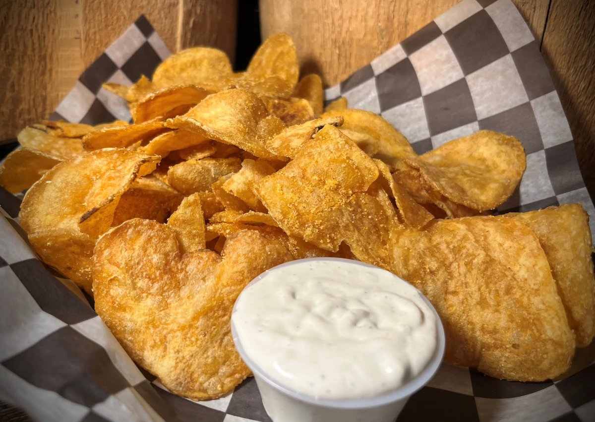 Sunday is #NationalChipsandDipDay -- but we're celebrating today!
Our house kettle chips &amp; horsey dip should be on your calendar for today as well.