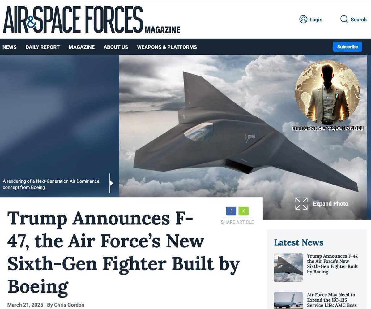 LadyAfro17's tweet photo. 22 marzo 2025, Stati Uniti 

È IN FASE DI PROGETTAZIONE L'AEREO PIÙ LETALE DELLA STORIA

#Trump ha annunciato che #Boeing ha vinto la gara di #Lockheed_Martin per sviluppare un jet da combattimento con equipaggio di sesta generazione, l'#F_47, secondo quanto riportato dai media del settore.

Questa decisione è stata ritardata per mesi a causa di vincoli di bilancio e priorità mutevoli.

Saranno spesi almeno 20 miliardi di dollari per lo sviluppo e la produzione, e poi la società riceverà ordini per centinaia di miliardi di dollari.

L'aereo costerà circa 300 milioni di dollari. Sarà "l'aereo più letale della storia", ha detto Trump.

#22marzo #USA #AmericaNews 
#DonaldTrump #POTUS47
#Pentagono 

https://t.co/cqnheSkffA