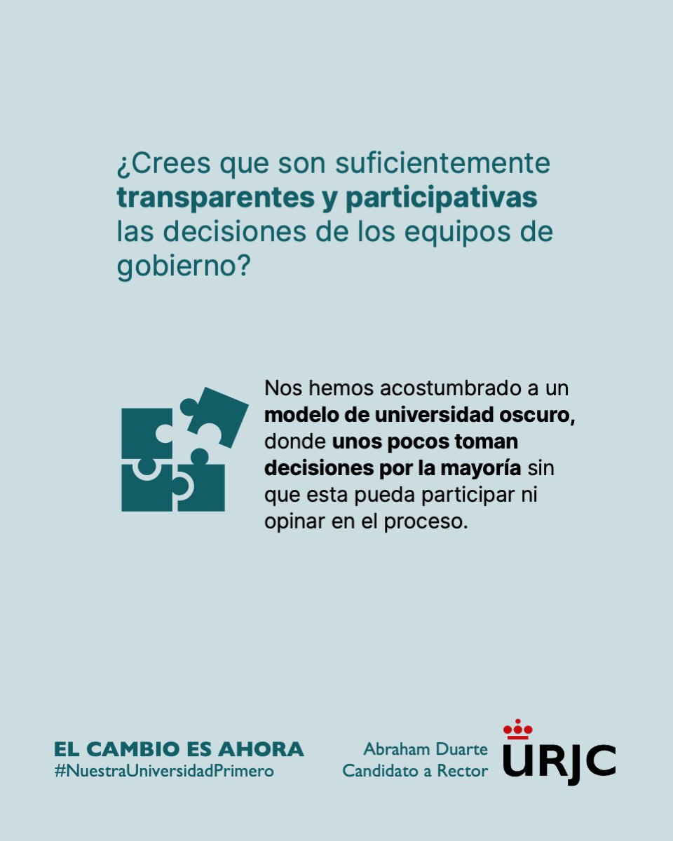 ⁠🔍¿Crees que son suficientemente transparentes y participativas las decisiones tomadas por el equipo de gobierno de la @urjc_uni?