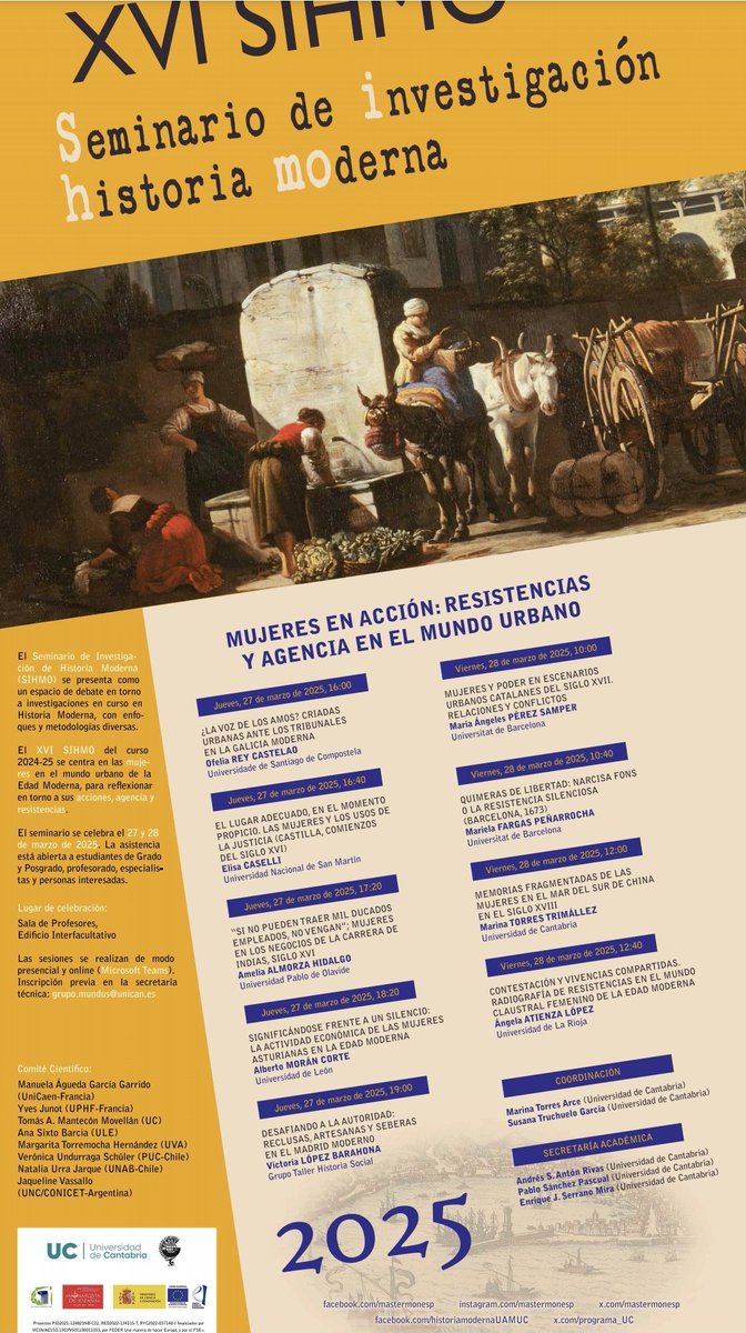 Ojo al programa del XVI SIHMO <a href="/unican/">Universidad de Cantabria</a> 

"Mujeres en acción: resistencias y agencia en el mundo urbano" 

🗣️<a href="/TitaBarahona2/">Tita Barahona</a> "Desafiando a la autoridad: reclusas, artesanas y seberas en el Madrid moderno"

27 y 28 marzo <a href="/GrupoMundus/">Grupo Mundus I+D+i</a>