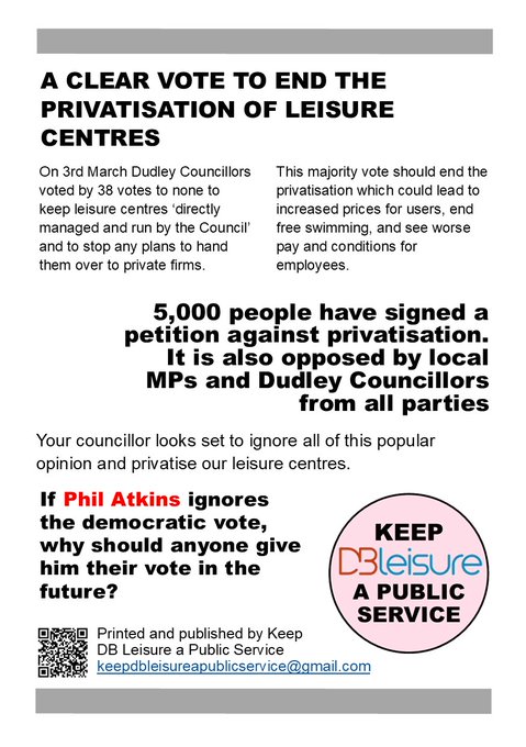No Councillor, including Cllr Phil Atkins, would  disrespect the democratic vote of the Council - 
would they?  #KeepDBLeisureaPublicService

#Councillor #Phil4Dudley is a proud NHS employee and Paramedic. He is fully aware of the need and significance of public access to
