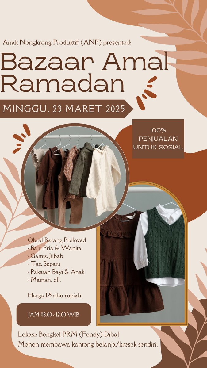 Solo Raya tepatnya area bandara/embarkasi bisa merapat yuk besok. 
Stok ada belasan karung besar, preloved berkualitas, barang pilihan bagus-bagus diobral 5 ribu perak!

Ini udah tahun ke-2 kami menyelenggarakan Bazaar Amal Ramadan. 100% hasil penjualan untuk kegiatan sosial.