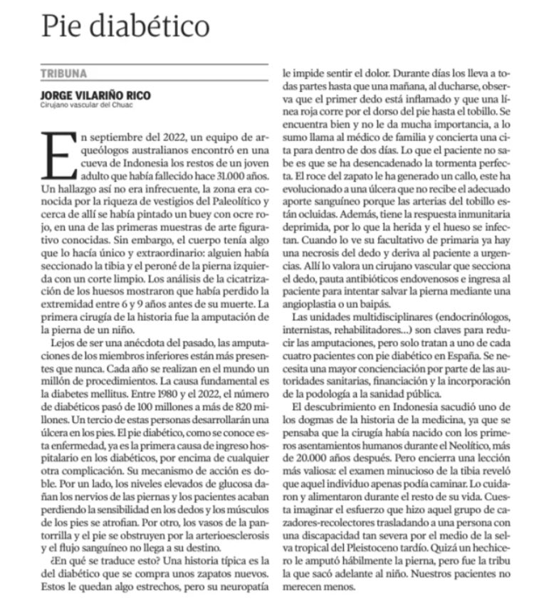 La concienciación en el  abordaje del pie diabético <a href="/JorgeVilavasc/">Jorge Vilariño</a> en  <a href="/lavozdegalicia/">La Voz de Galicia</a> #dolor