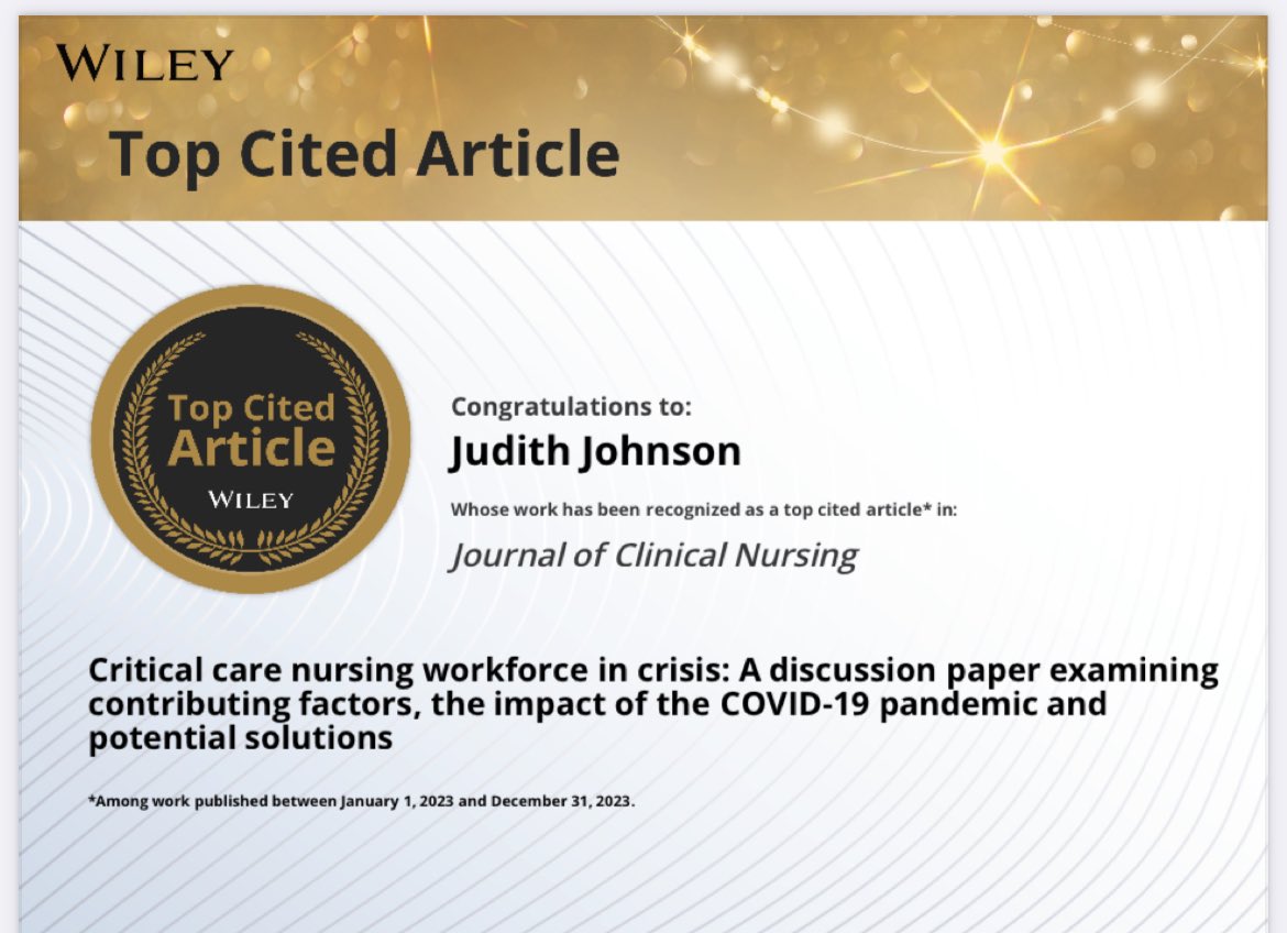 Judith Johnson (@drjtjohnson) on Twitter photo Received this lovely news this week- our paper outlining the challenges and impact of the COVID-19 pandemic for critical care nurses has been influential 😊 thanks to <a href="/DrKathySVogt/">Dr Kathy Vogt, PhD (she/her)</a> for leading it. #nursing #healthcare #burnout Received this lovely news this week- our paper outlining the challenges and impact of the COVID-19 pandemic for critical care nurses has been influential 😊 thanks to <a href="/DrKathySVogt/">Dr Kathy Vogt, PhD (she/her)</a> for leading it. #nursing #healthcare #burnout