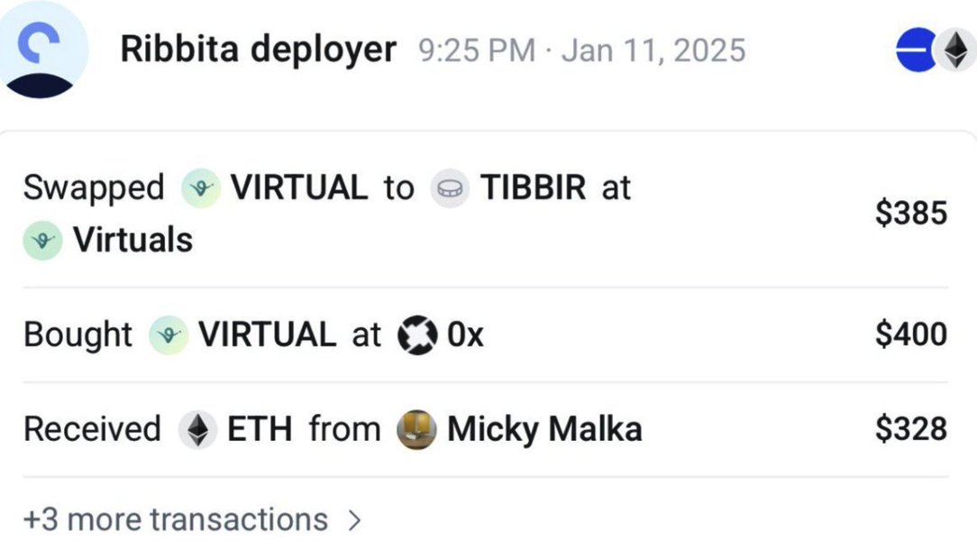 Spenny Pretzel (@spennycrypto) on Twitter photo New $tibbir holders - welcome!
For those that bought into the hype (and there's lots of it!), let me re-share some amazing alpha:
1. <a href="/mickymalka/">Micky ๐ธ</a>, CEO of the second biggest VC in the world (<a href="/RibbitCapital/">Ribbit Capital</a>), deployed a Virtuals bot using his own ETH Wallet <a href="/ribbita2012/">ribbita</a> New $tibbir holders - welcome!
For those that bought into the hype (and there's lots of it!), let me re-share some amazing alpha:
1. <a href="/mickymalka/">Micky ๐ธ</a>, CEO of the second biggest VC in the world (<a href="/RibbitCapital/">Ribbit Capital</a>), deployed a Virtuals bot using his own ETH Wallet <a href="/ribbita2012/">ribbita</a>