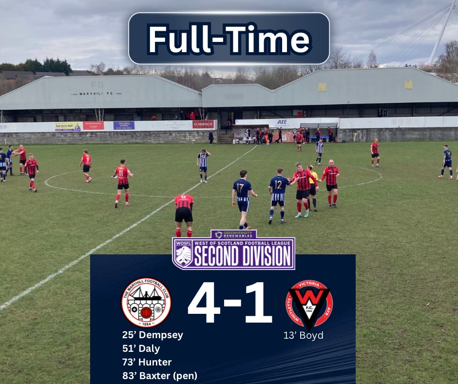 Full-time: Maryhill 4-1 Whitletts Victoria

The final whistle goes at Lochburn Park and Maryhill run out 4-1 winners following a superb display that saw them come from a goal down against the league leaders.

#MFC140 #Since1884