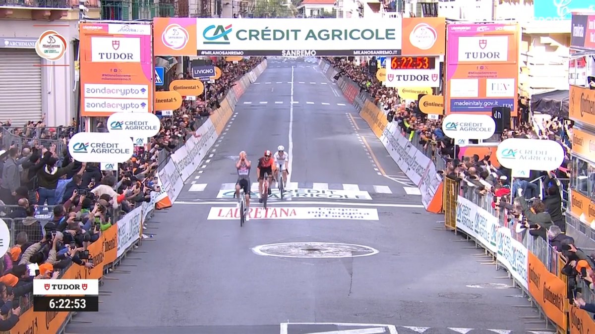 🏆 <a href="/mathieuvdpoel/">Mathieu Van der Poel</a>  WINS #MilanoSanremo presented by <a href="/CA_Ita/">Crédit Agricole Italia</a>