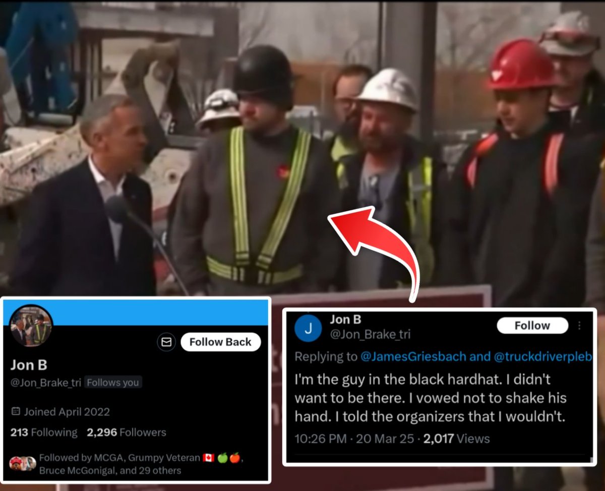 The Black Hat construction worker who REFUSED to shake Mark Carney's hand went from 12 followers to 2300 in 24 hours on X