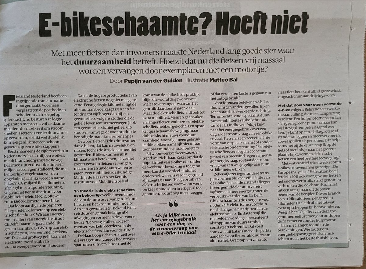 Mooi voorbeeldje #wensdenken. Eerst cijfers over hoe e-bike géén vervanger is van autovervoer. Vervolgens toch weer de oproep, want "theoretisch voordeel"..Slotsom: kan beter thuis blijven. 🙃<a href="/volkskrant/">de Volkskrant</a>