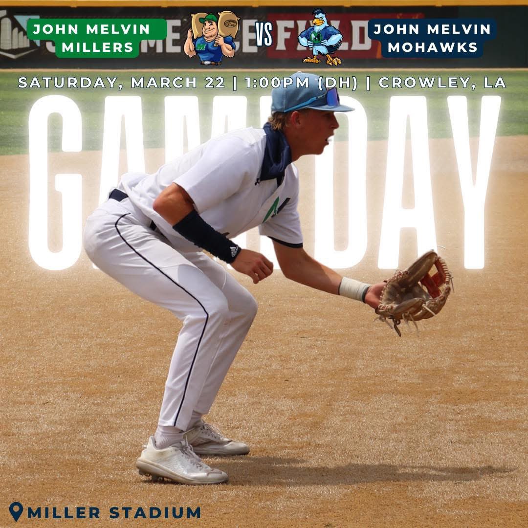 Millersbsball's tweet photo. ⚾️Miller Game Day⚾️

🆚 - John Melvin Christian College
📍 - Crowley, LA
🏟️ - Miller Stadium
🕐 - 1:00PM (DH)
📺 - https://t.co/jrjLpMRHsC
📱 GameChanger TeamManager “JM Millers (V)” https://t.co/EqKNvXx7XC