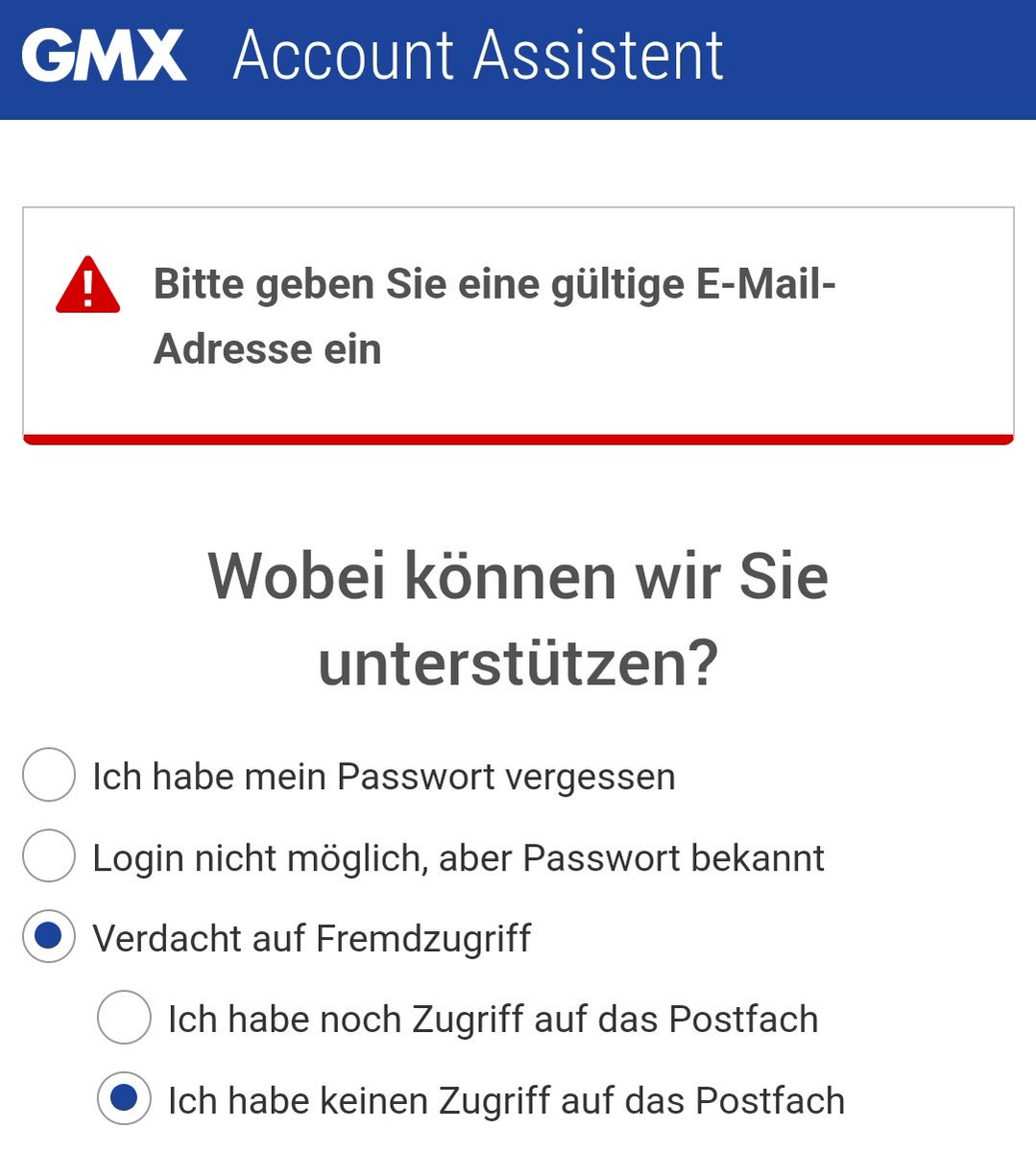 FelixRe_'s tweet photo. @gmxmail Eine Freundin kommt nicht mehr in ihr Postfach. Scheinbar wurde der Account einfach gelöscht (Mails werden nicht zugestellt). Daher geht auch kein Reset über die alternative Mail. Keinerlei Info an die Back-up Adresse. Kontaktmöglichkeiten gibt es nur per Post. Im Ernst? https://t.co/TH8HNgLJLo