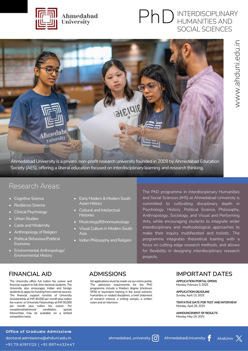 Neelanjan Sircar (@neelanjansircar) on Twitter photo Already spoken to some v interesting applicants.
I'm taking a PhD student this year in political economy & comparative political behavior at <a href="/AhdUniv/">Ahmedabad University</a>.
Top class faculty w good methodological & interdisciplinary training.
Deadline: Apr 13
Please reach out & see poster below! Already spoken to some v interesting applicants.
I'm taking a PhD student this year in political economy & comparative political behavior at <a href="/AhdUniv/">Ahmedabad University</a>.
Top class faculty w good methodological & interdisciplinary training.
Deadline: Apr 13
Please reach out & see poster below!