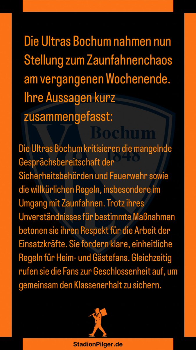 Die Ultras Bochum nehmen Stellung zum Zaunfahnenchaos am vergangenen Wochenende.

Die ganze Stellungnahme findet ihr hier: ub99.de