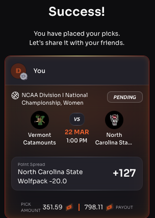thedaybettor's tweet image. Locked in $28 with @OddsJam . Can't lose this NCAAW bet!
Vermont +20 - Win $380.05 on Circa, lose $351.59 on Rebet = $28.49 profit
NC State -20 - Win $446.52 on Rebet, lose $418.06 on Circa = $28.46 profit
oddsjam.com/?ref=thedaybet…
Code: WINNING
7 day free trial & 35% off first…