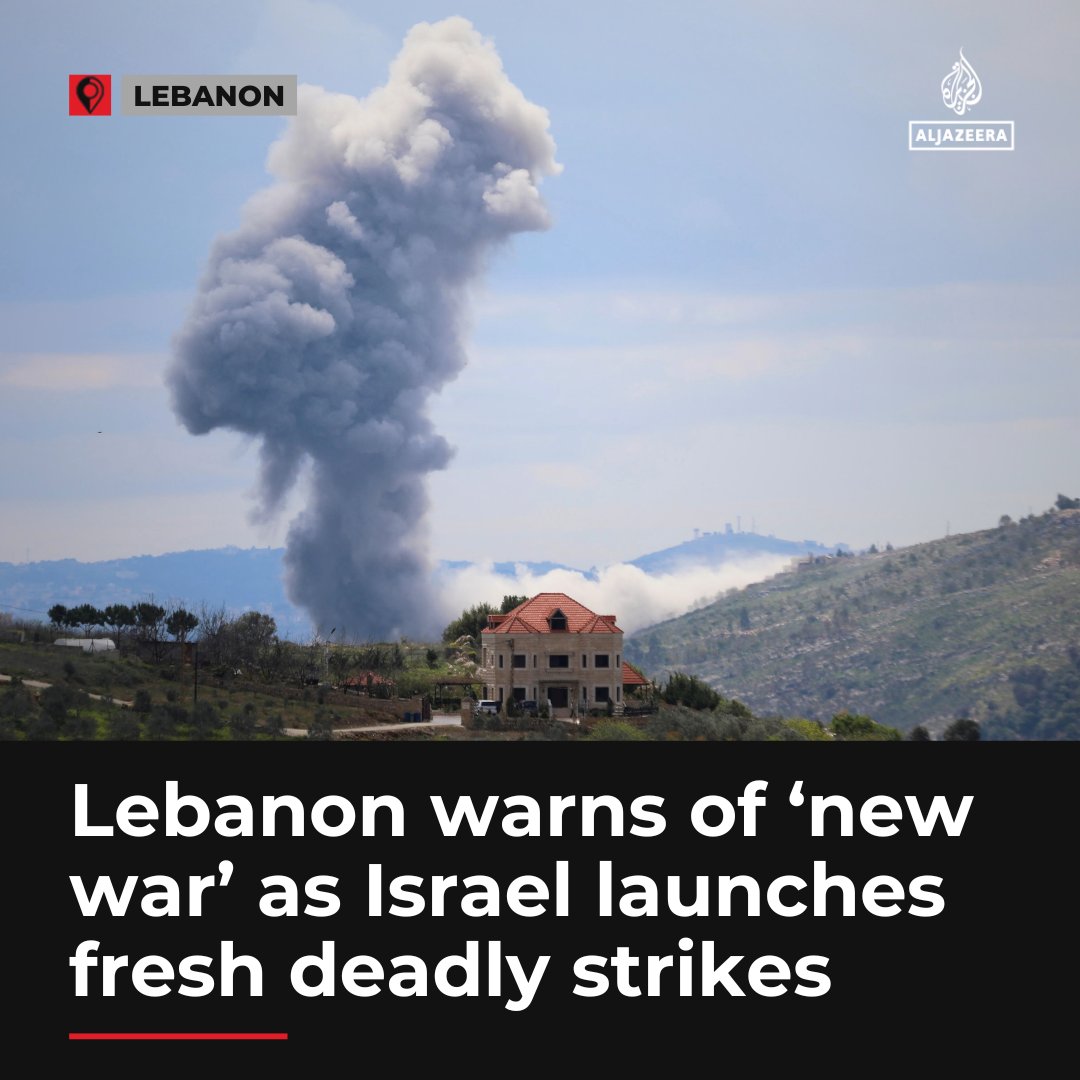AJEnglish's tweet photo. Lebanese PM Nawaf Salam says his country is at risk of being drawn into a “new war”, as dozens of new Israeli air attacks against Hezbollah killed at least two people https://t.co/gXl2wVm0d9 https://t.co/lQA4axILvP