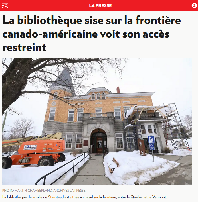 LibrarianshipCA's tweet photo. Canadian press coverage of US government closing Canadian access to the Haskell Free Library and Opera House https://t.co/zuEj4FtMkK https://t.co/JUK00cTAW5