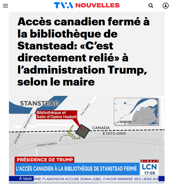 LibrarianshipCA's tweet photo. Canadian press coverage of US government closing Canadian access to the Haskell Free Library and Opera House https://t.co/zuEj4FtMkK https://t.co/JUK00cTAW5