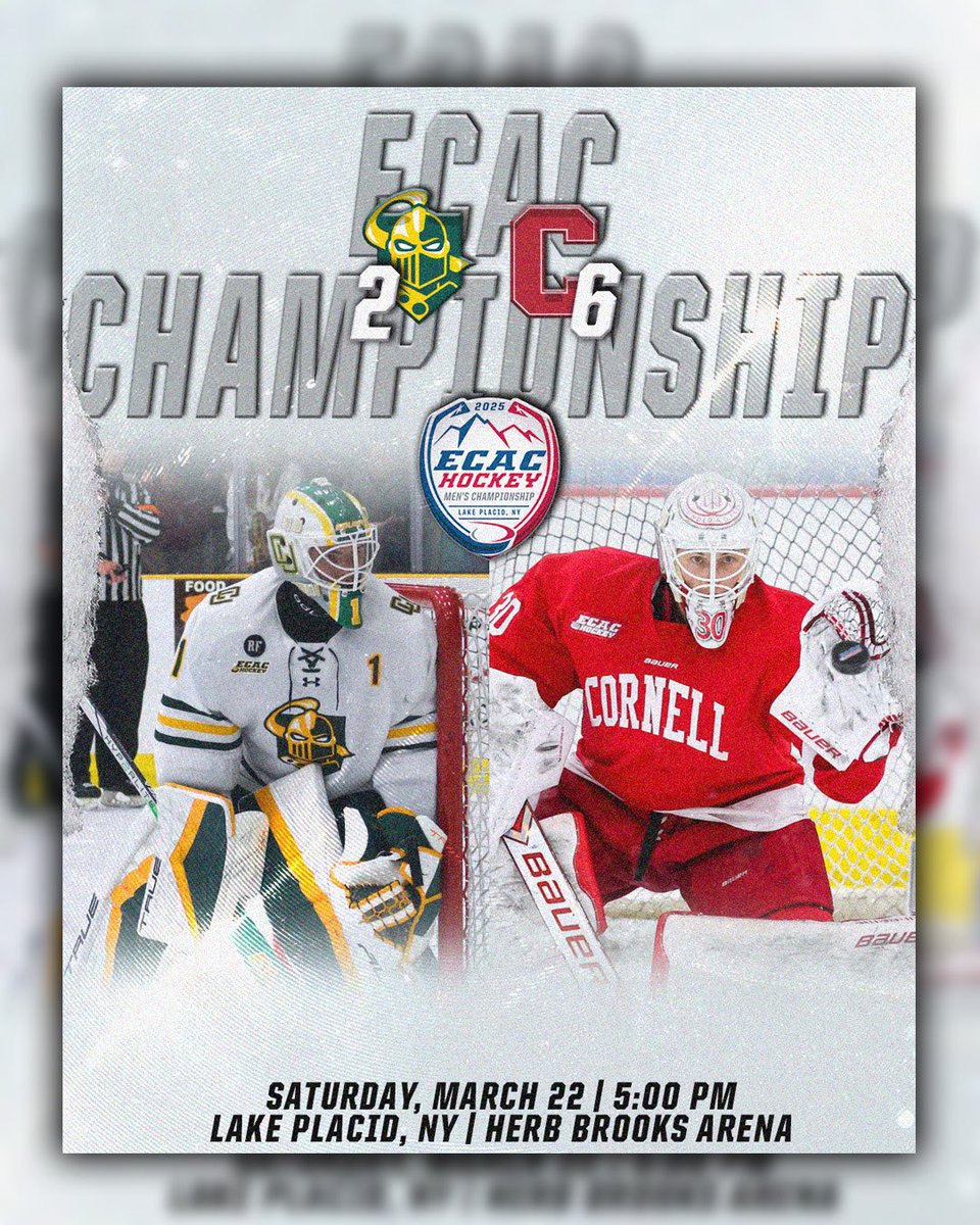 It all comes down to this. 

Clarkson vs. Cornell. 

5 pm. In historic Herb Brooks Arena. 

Our #ECACHockey Men’s 2024-25 Champion will be named TONIGHT!