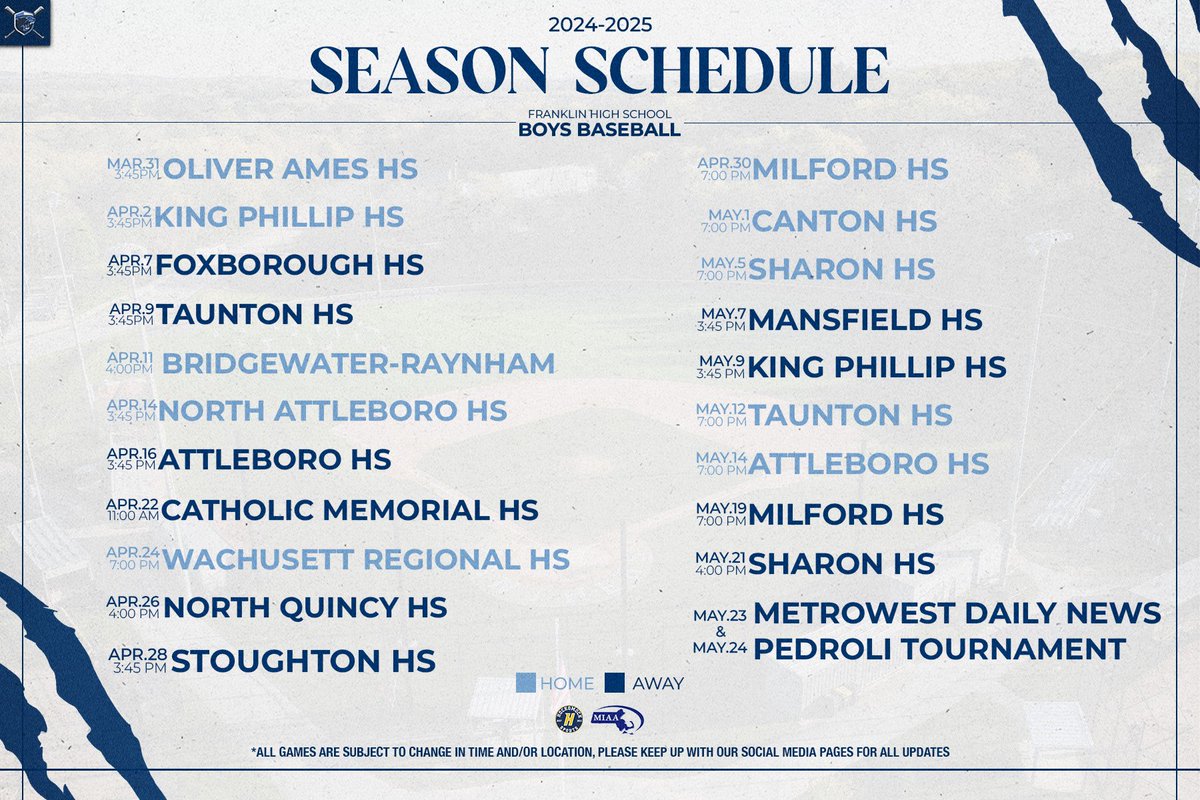The 2024-2025 Franklin Varsity Baseball Season Schedule 🗓️

Click link below to see times and more information 👇🏼

arbiterlive.com/Teams?entityId…