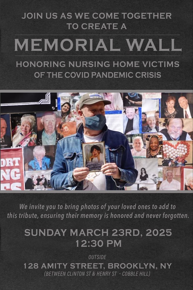 If you lost a loved one in a nursing home in the spring of 2020, we are remembering them tomorrow in Brooklyn. 🙏🏻
Everyone is welcome: