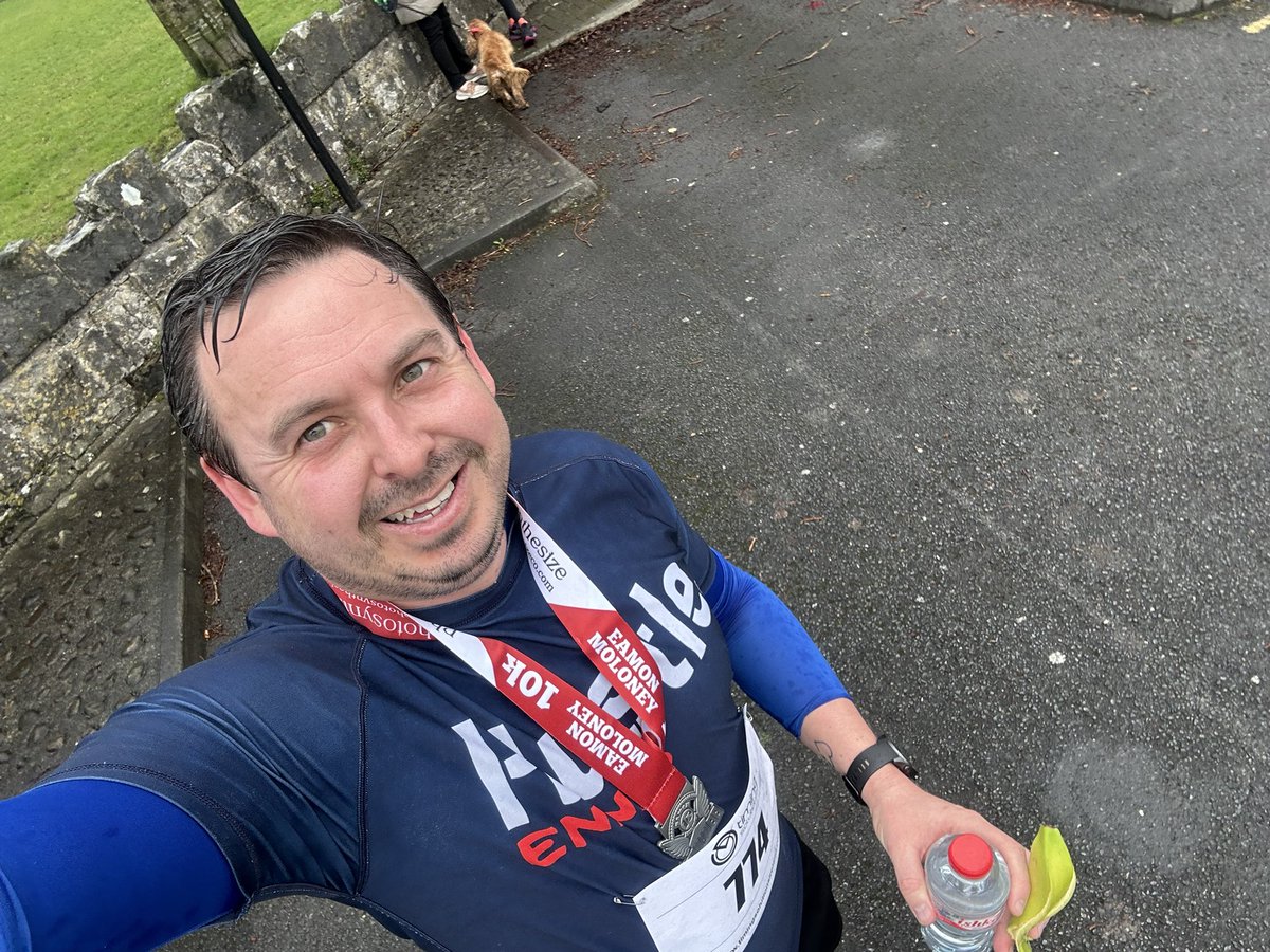 How my Saturdays have changed! Took Cookie for a walk in the fair green at 830am, see that they are setting up for a 10km race starting @ 10, sign up for said race and finish it in 51:59..not a bad start to my Saturday!! #healthysatursay #saturdayruns #eamonmoloney10km